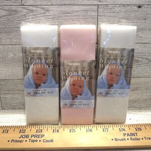 Wrights Satin BLANKET BINDING 2" Wide WHITE Pink 794 030 NEW 3 Pkgs 4¾ yd. ea.